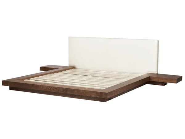 Seng Mørkt Træ 180 x 200 cm Moderne Dobbeltseng med Sengegavl To Mands Lav Sengeramme Futon Minimalistisk Design Træseng Japansk
