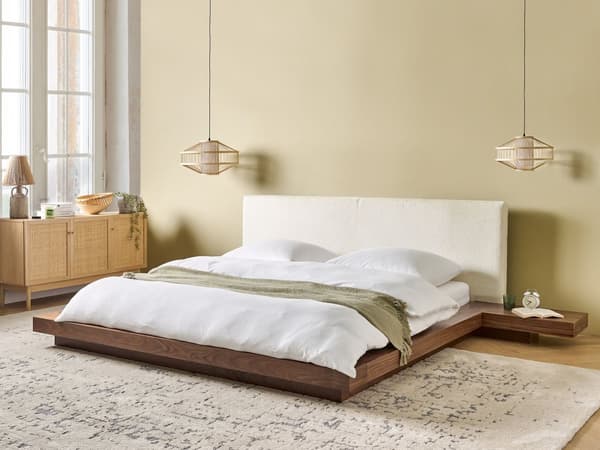 Seng Mørkt Træ 180 x 200 cm Moderne Dobbeltseng med Sengegavl To Mands Lav Sengeramme Futon Minimalistisk Design Træseng Japansk