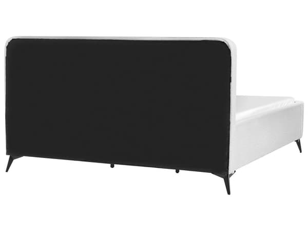 Sängram Off-White Bouclé Klädsel Svart Metall Ben 180 x 200 cm Lamell med Wingback Huvudgavel Sovrum Modern Minimalist