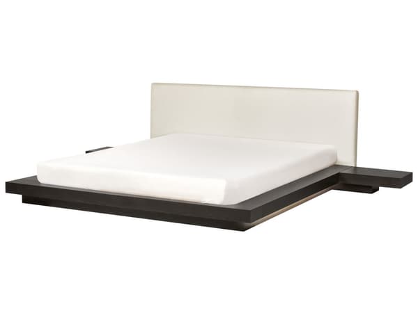 Seng Mørkt Træ 160 x 200 cm Moderne Dobbeltseng med Sengegavl To Mands Lav Sengeramme LED Futon Minimalistisk Design Træseng Japansk