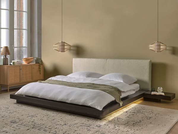 Seng Mørkt Træ 160 x 200 cm Moderne Dobbeltseng med Sengegavl To Mands Lav Sengeramme LED Futon Minimalistisk Design Træseng Japansk