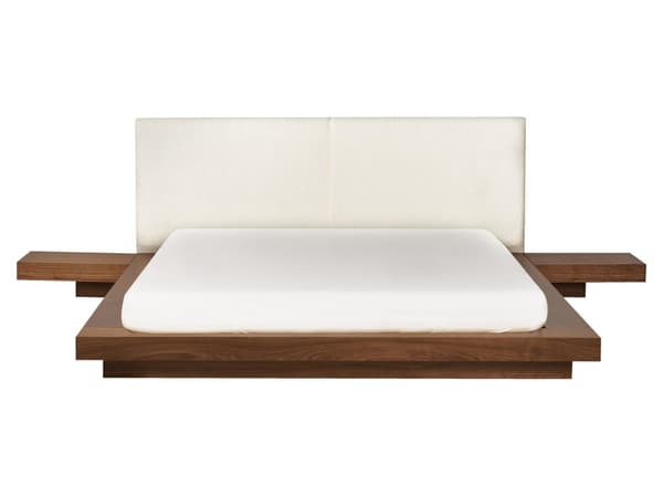 Seng Brunt Træ 160 x 200 cm Moderne Dobbeltseng med Sengegavl To Mands Lav Sengeramme LED Futon Minimalistisk Design Træseng Japansk