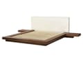 Miniatyrbillede 7 af 11: Seng Brunt Træ 160 x 200 cm Moderne Dobbeltseng med Sengegavl To Mands Lav Sengeramme LED Futon Minimalistisk Design Træseng Japansk