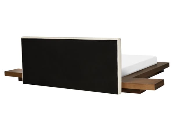 Seng Brunt Træ 160 x 200 cm Moderne Dobbeltseng med Sengegavl To Mands Lav Sengeramme LED Futon Minimalistisk Design Træseng Japansk