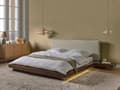 Miniatyrbillede 2 af 11: Seng Brunt Træ 160 x 200 cm Moderne Dobbeltseng med Sengegavl To Mands Lav Sengeramme LED Futon Minimalistisk Design Træseng Japansk