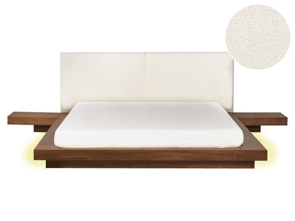 Seng Brunt Træ 160 x 200 cm Moderne Dobbeltseng med Sengegavl To Mands Lav Sengeramme LED Futon Minimalistisk Design Træseng Japansk
