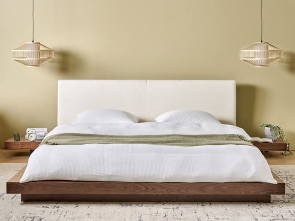 Seng Brunt Træ 180 x 200 cm Moderne Dobbeltseng med Sengegavl To Mands Lav Sengeramme LED Futon Minimalistisk Design Træseng Japansk