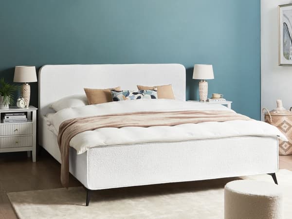 Seng Off-White Boucle 180 x 200 cm Moderne To Mands Seng Blød Sengegavl Dobbeltseng Sengeramme Retro Design