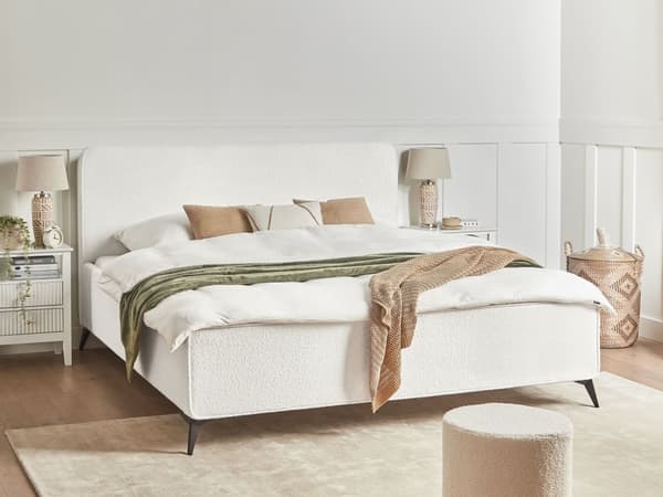 Seng Off-White Boucle 180 x 200 cm Moderne To Mands Seng Blød Sengegavl Dobbeltseng Sengeramme Retro Design