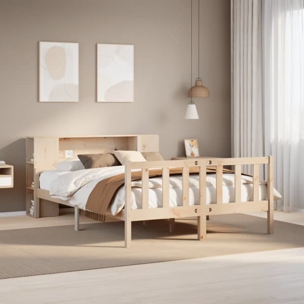 vidaXL Seng med bokhylle uten madrass 150x200 cm heltre furu