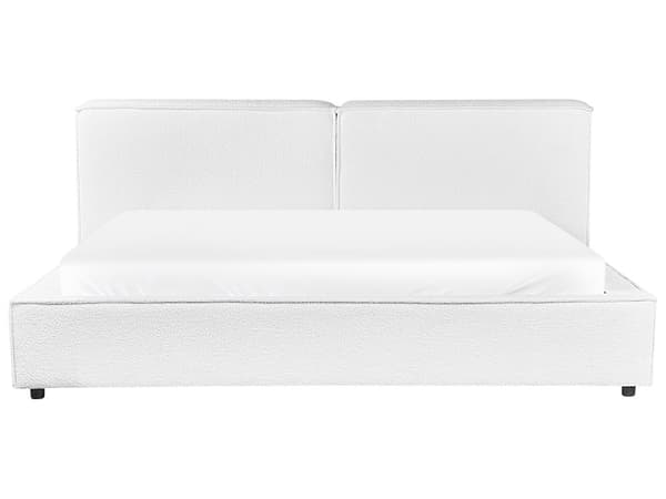 Polstret seng Hvit Boucle med spileramme 180 x 200 cm Høy vattert hodegjerde Retrodesign Dobbeltseng Ekteskapsseng Soveromsmøbler Møbler