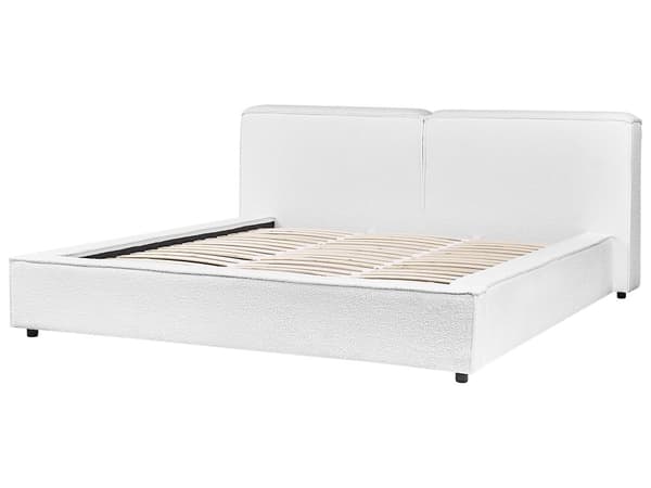 Polstret seng Hvit Boucle med spileramme 180 x 200 cm Høy vattert hodegjerde Retrodesign Dobbeltseng Ekteskapsseng Soveromsmøbler Møbler