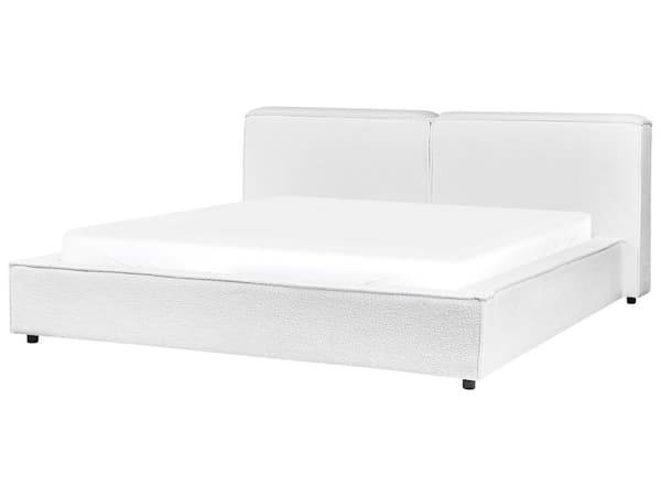 Polstret seng Hvit Boucle med spileramme 180 x 200 cm Høy vattert hodegjerde Retrodesign Dobbeltseng Ekteskapsseng Soveromsmøbler Møbler