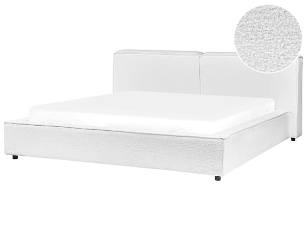 Polstret seng Hvit Boucle med spileramme 180 x 200 cm Høy vattert hodegjerde Retrodesign Dobbeltseng Ekteskapsseng Soveromsmøbler Møbler