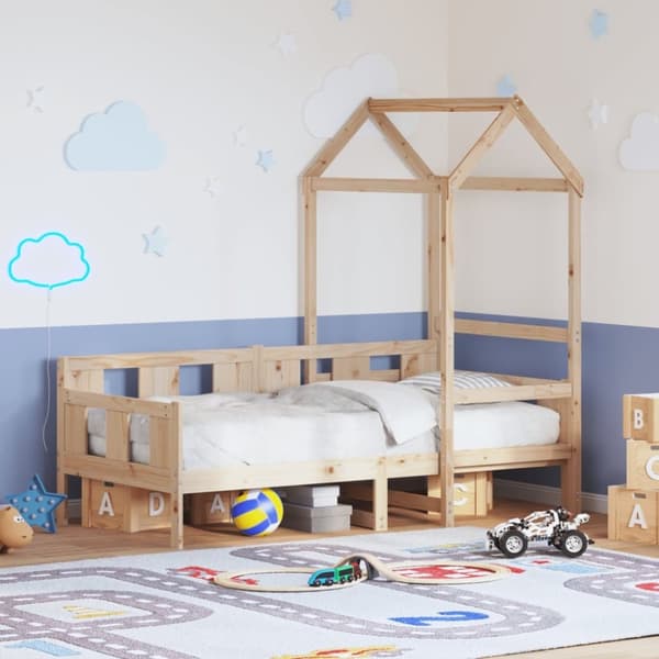vidaXL Dagbädd med tak 90x200 cm massiv furu
