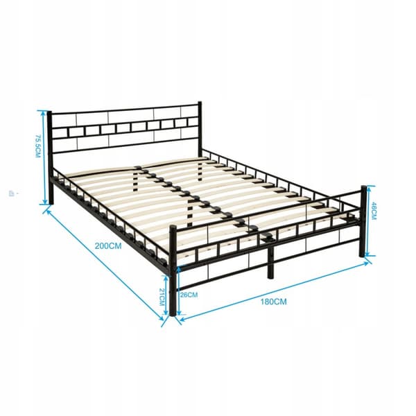Metal sengeramme med lamelbund - 180x200 - sort