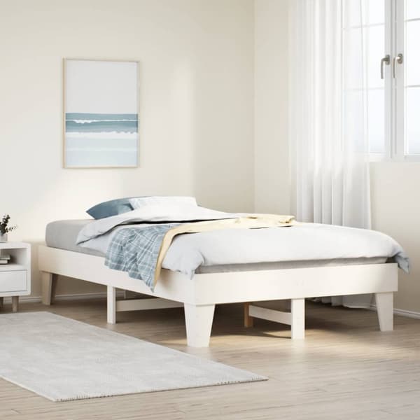 vidaXL sengeramme uden madras 135x190 cm massivt fyrretræ hvid