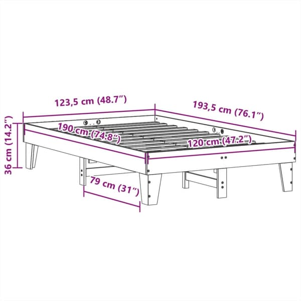 vidaXL Sengeramme uten madrass voksbrun 120x190 cm heltre furu