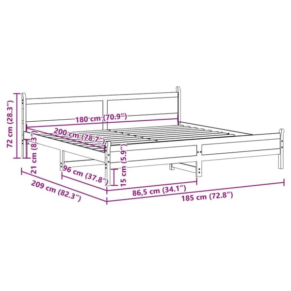 vidaXL sengeramme uden madras 180x200 cm massivt fyrretræ gyldenbrun