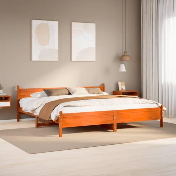 vidaXL sengeramme uden madras 180x200 cm massivt fyrretræ gyldenbrun