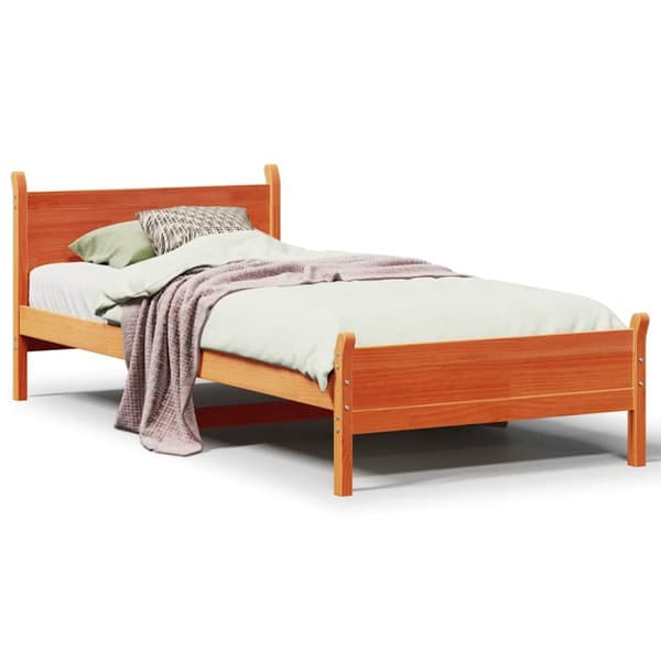 vidaXL Sengeramme uten madrass voksbrun 75x190 cm heltre furu