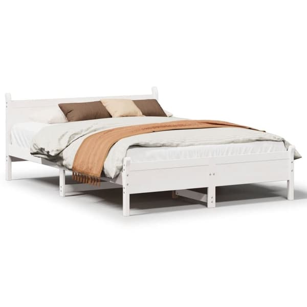 vidaXL Sängram utan madrass vit 135x190 cm massiv furu