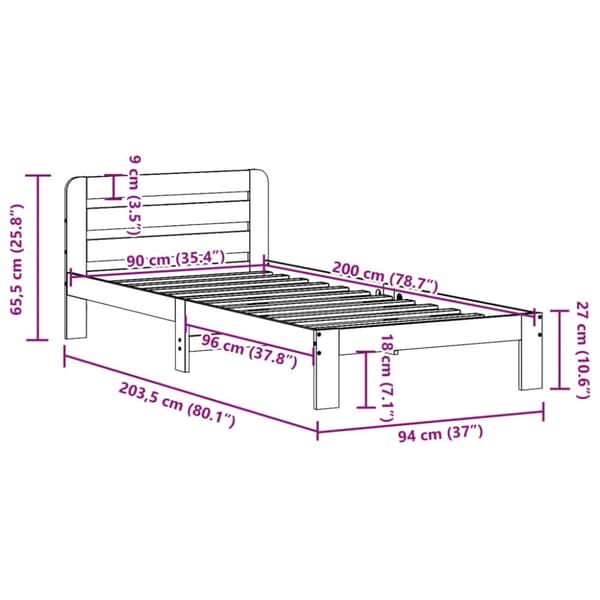 vidaXL Sengeramme uten madrass hvit 90x200 cm heltre furu