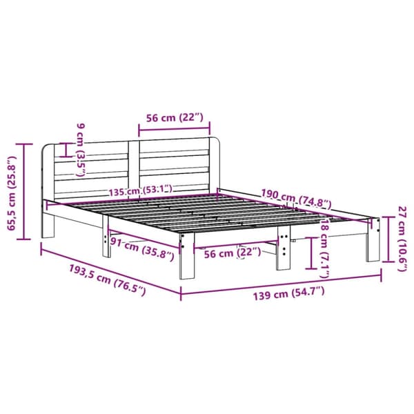 vidaXL Sengeramme uten madrass hvit 135x190 cm heltre furu