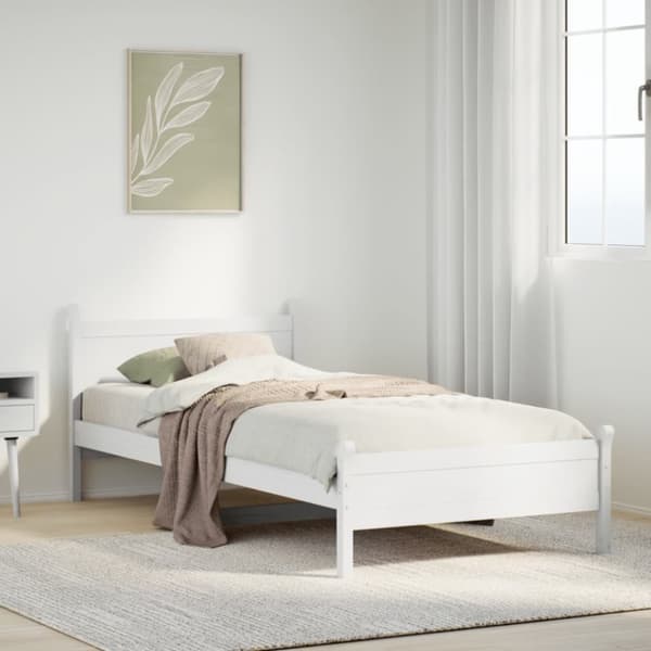 vidaXL Sängynrunko ilman patjaa valkoinen 90x190 cm täysi mänty