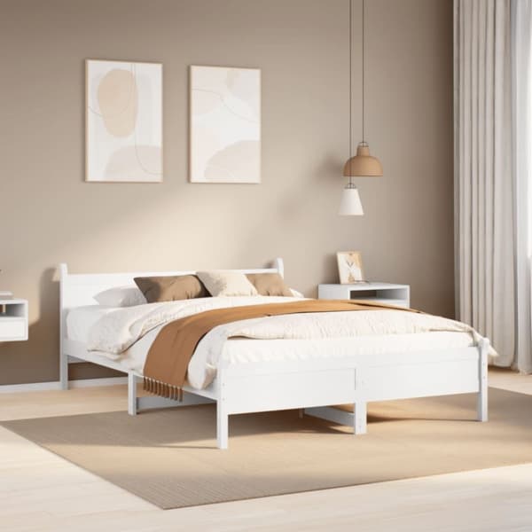 vidaXL Sängynrunko ilman patjaa valkoinen 150x200 cm täysi mänty
