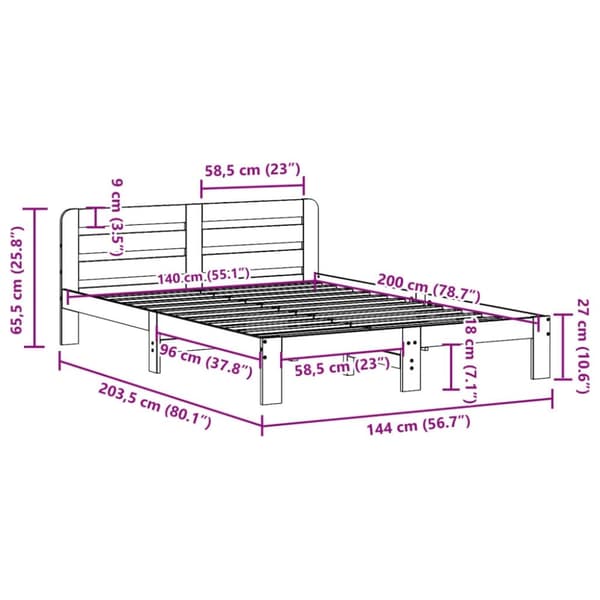 vidaXL Sengeramme uten madrass 140x200 cm heltre furu