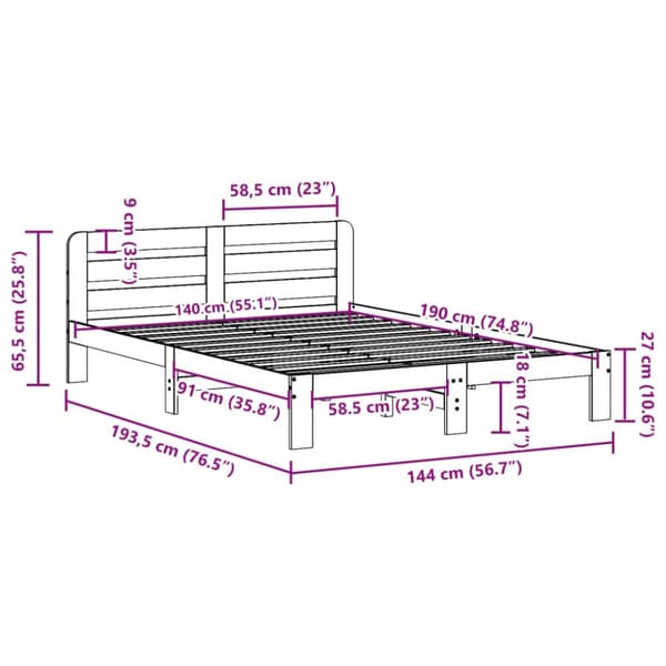vidaXL Sengeramme uten madrass hvit 140x190 cm heltre furu