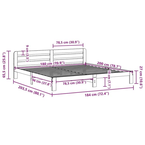 vidaXL Sengeramme uten madrass 180x200 cm heltre furu