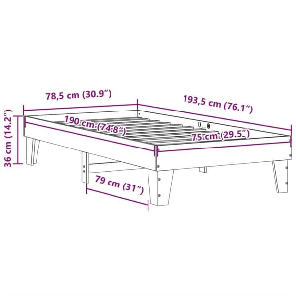 vidaXL Sengeramme uten madrass 75x190 cm heltre furu
