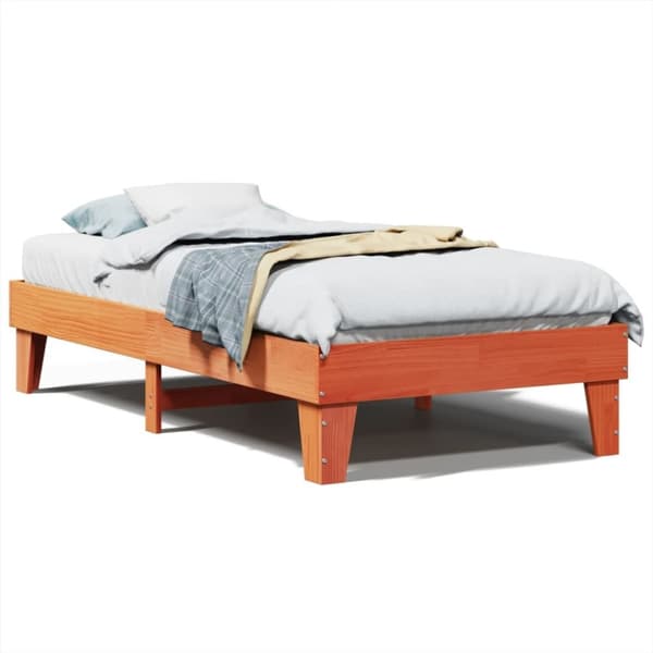 vidaXL Sängynrunko ilman patjaa vahanruskea 75x190 cm täysi mänty