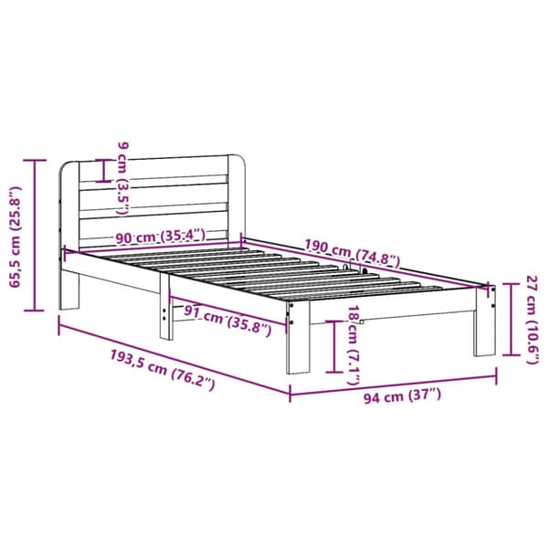 vidaXL Sengeramme uten madrass 90x190 cm heltre furu