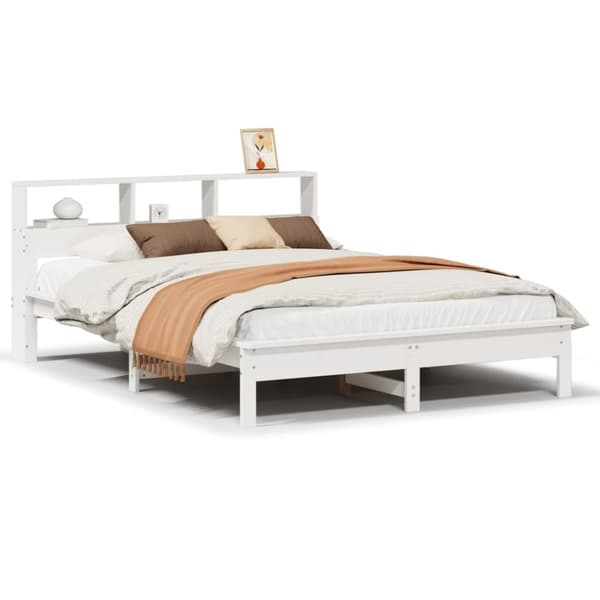 vidaXL Seng med bokhylle uten madrass hvit 120x190 cm heltre furu