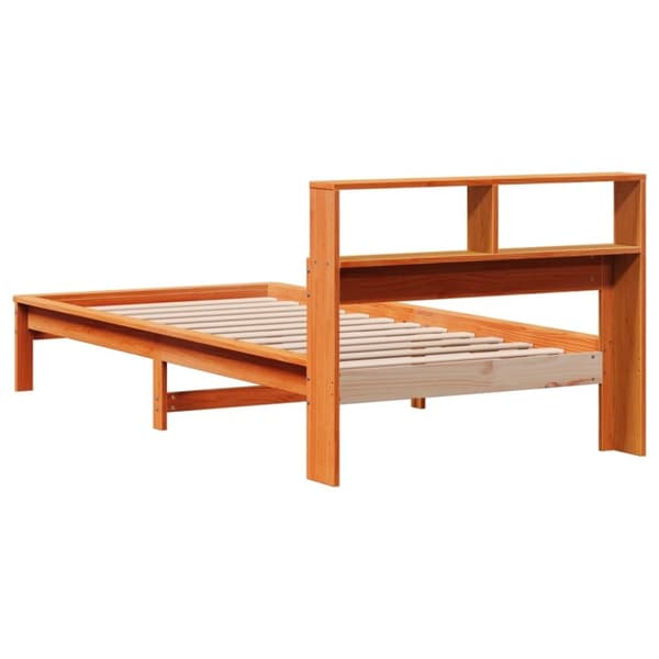 vidaXL Seng med bokhylle uten madrass voksbrun 75x190 cm heltre furu