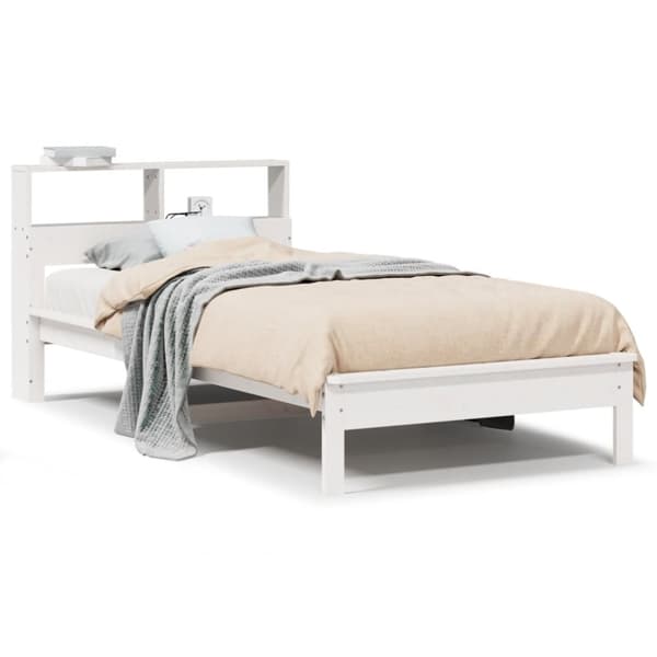 vidaXL Seng med bokhylle uten madrass hvit 90x190 cm heltre furu