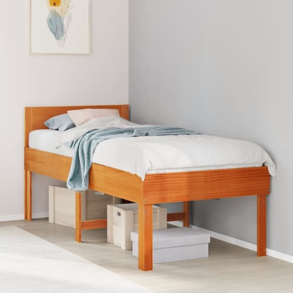 vidaXL Sängynrunko ilman patjaa vahanruskea 90x200 cm täysi mänty
