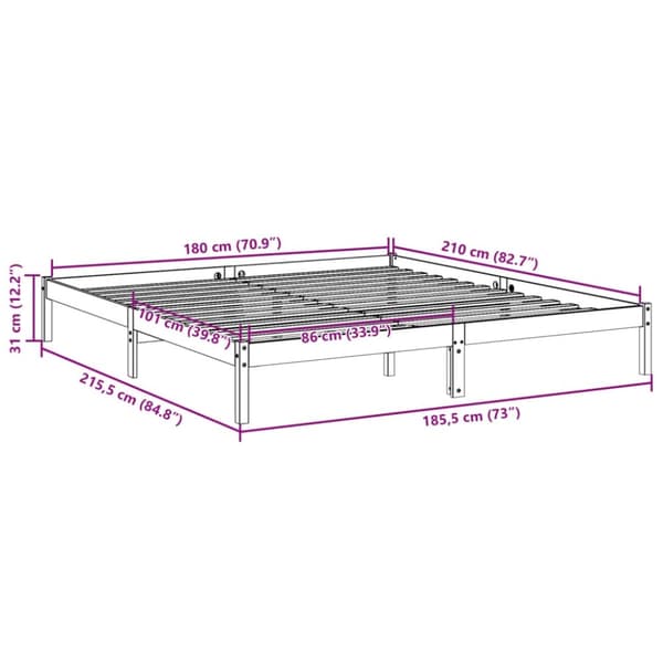 vidaXL Ekstra lang sengeramme uten madrass 180x210 cm heltre furu