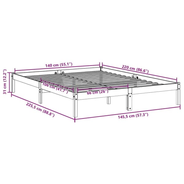 vidaXL Ekstra lang sengeramme uten madrass 140x220 cm heltre furu