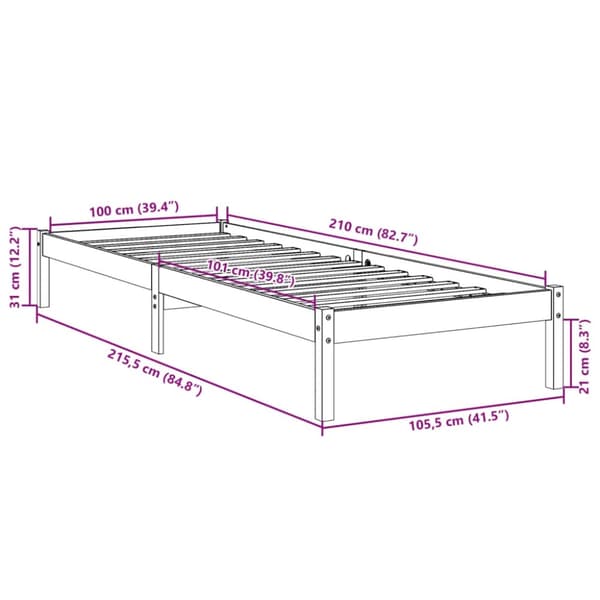 vidaXL Ekstra lang sengeramme uten madrass 100x210 cm heltre furu