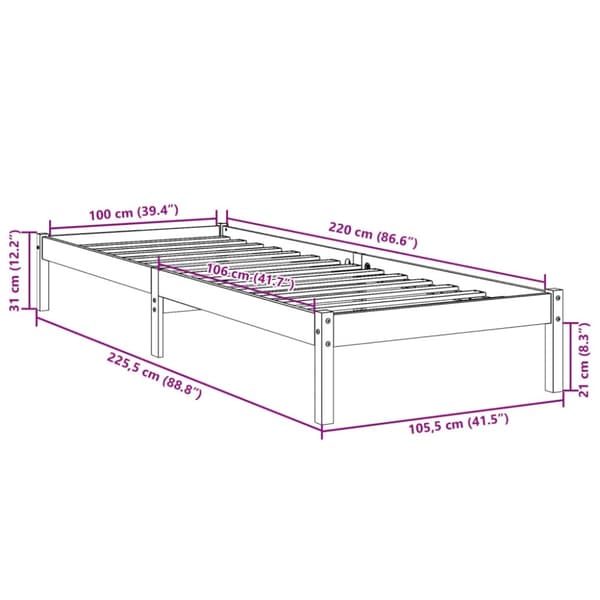 vidaXL Ekstra lang sengeramme uten madrass hvit 100x220 cm heltre furu