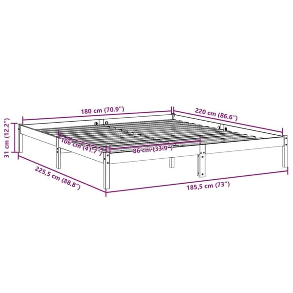 vidaXL Ekstra lang sengeramme uten madrass 180x220 cm heltre furu