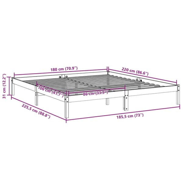 vidaXL ekstra lang sengeramme uden madras 180x220 cm massivt fyrretræ