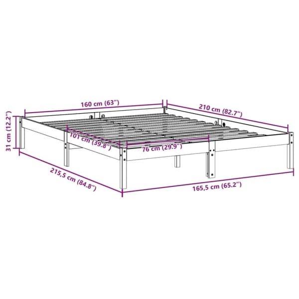 vidaXL Ekstra lang sengeramme uten madrass hvit 160x210 cm heltre furu