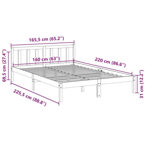 vidaXL Ekstra lang sengeramme uten madrass hvit 160x220 cm heltre furu