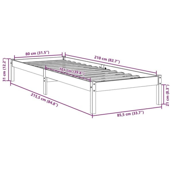 vidaXL ekstra lang sengeramme uden madras 80x210 cm massivt fyrretræ
