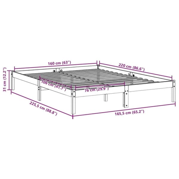 vidaXL Ekstra lang sengeramme uten madrass hvit 160x220 cm heltre furu